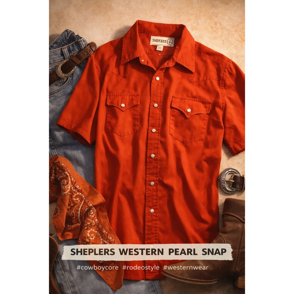 Sheplers Red Western Pearl Snap Shirt Cowboy Rodeo Workwear Mens S